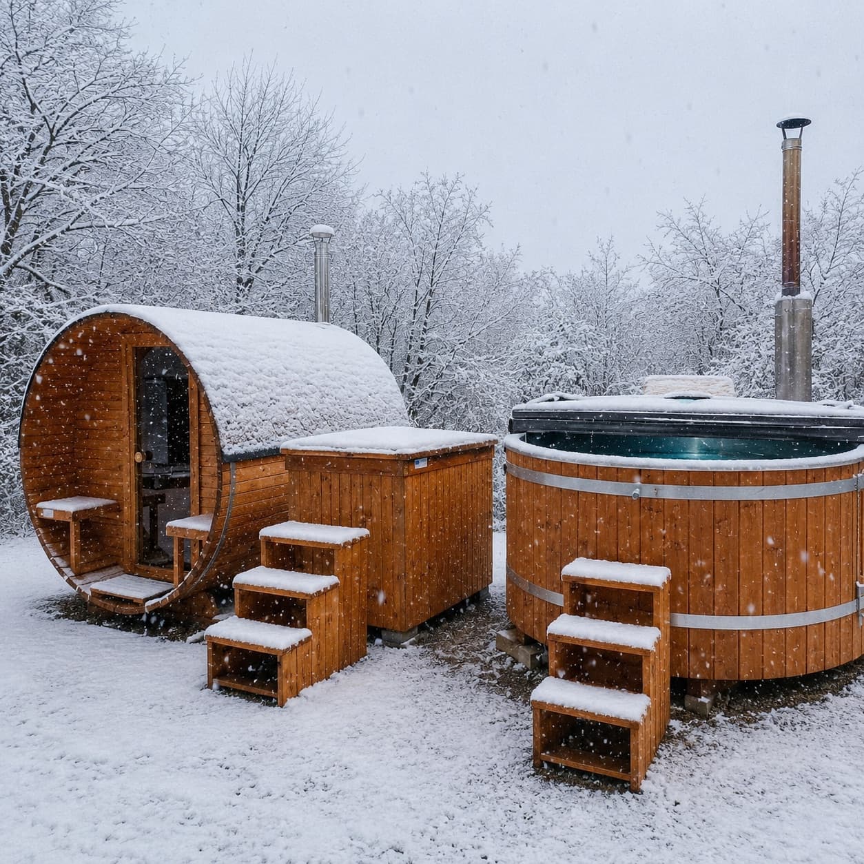 Exteriérové wellness — vonkajšia vírivka a sudová sauna